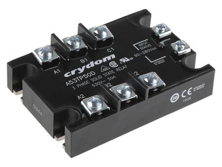 A53TP50D Sensata Crydom 53TP Series Solid State Relay, 50 A rms Load, Panel Mount, 530 V rms Load, 280 V rms Control