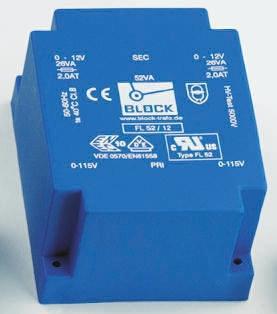 FL-52-9 9V ac 2 Output Through Hole PCB Transformer, 52VA