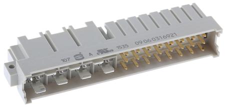 09060316921 HARTING 60 + 4 Way 5.08 mm, 10.16 mm Pitch, Type MH Class C2, 2/3 Row, Right Angle DIN 41612 Connector, Plug