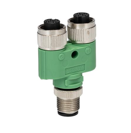 1683413 Phoenix Contact Y-Shaped 4 Pole M12 Plug to 4 Pole M12 Socket Adapter