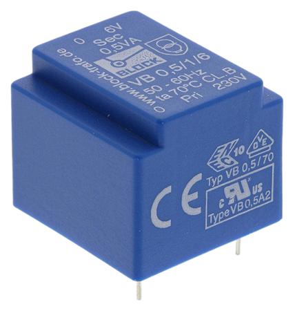 VB 0,5/1/6 Block 6V ac 1 Output Through Hole PCB Transformer, 0.5VA