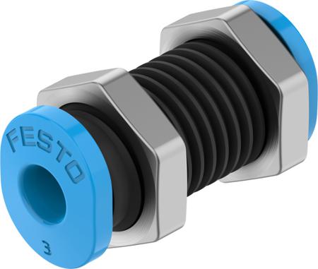 QSMS-3 Festo QSMS Series Bulkhead Tube-to-Tube Adaptor, Push In 3 mm to Push In 3 mm, Tube-to-Tube Connection Style, 153375