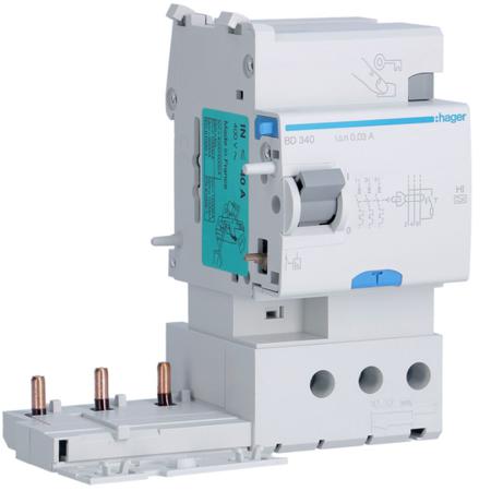 BD340 Hager BD RCD, 40A, 3 Pole, 30mA, Type A-HI, 500V