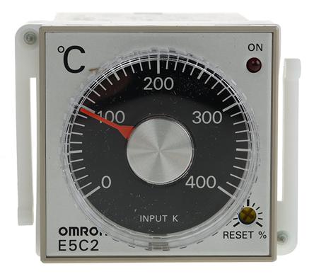 E5C2-R40K 100-240VAC 0-400 Omron E5C2 Panel Mount, Din-Rail Removable Socket On/Off Temperature Controller, 48 x 48 (1/16 DIN)mm 1 Input, 1 Output