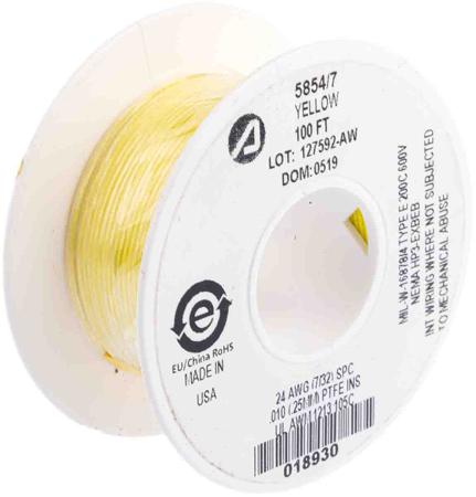 5854/7 YL005 Alpha Wire Hook-up Wire TEFLON Series Yellow 0.23 mm² Hook Up Wire, 24 AWG, 7/0.20 mm, 30m, PTFE Insulation, 5854/7