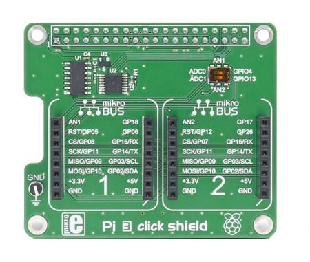 MIKROE-2756 MikroElektronika Pi 3 Click Shield with 2 mikroBUS Sockets for Raspberry Pi