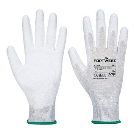 A199GRRXS Portwest A199 Grey Nylon ESD Protection Gloves, Size 6, XS, Polyurethane Coating