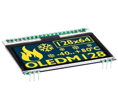 EA OLEDM128-6GGA Display Visions 2.3in Yellow Passive matrix OLED Display 128 x 64pixels Graphics I2C, SPI Interface