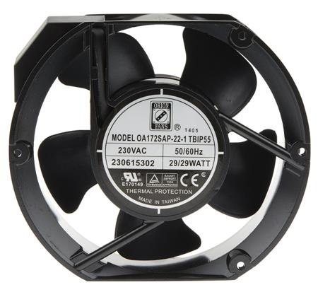 175-9789 RS PRO Axial Fan, 230 V ac, AC Operation, 383.9m³/h, 29W, 120mA Max, IP55, 172 x 150 x 51mm