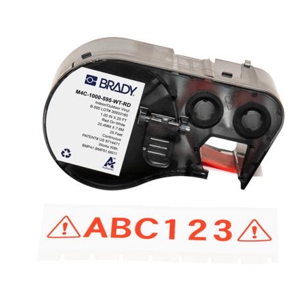 M4C-1000-595-WT-RD Brady B-595 on Red on White Label, 25.40 mm Width