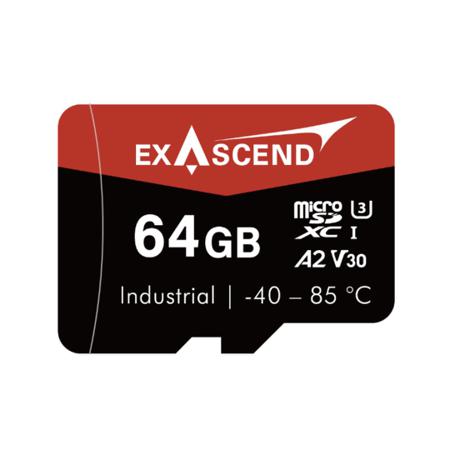 EX64GUSDV30-IDE Exascend 64 GB Industrial MicroSDXC Micro SD Card, A2, Class 10, UHS-1 (U3), V30