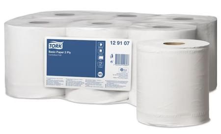 129107 Tork Centrefeed of 1 White Tork Basic Paper Paper Wipes for Various Applications