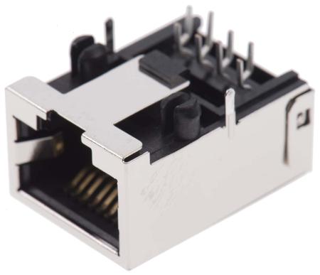 44661-0001 Molex 44661 Series Female RJ45 Connector, Through Hole, Cat5, Cat5e Right Angle 8P8C -Way