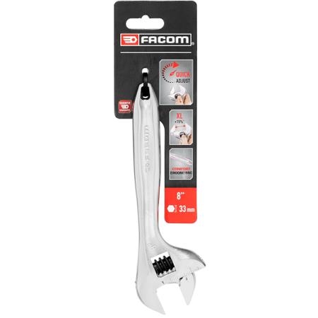 101.8PB Facom Adjustable Spanner, 200 mm Overall, 33mm Jaw Capacity, Metal Handle