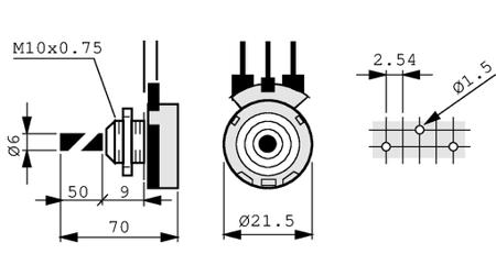 T-21AHM0607103A PIHER SENSORS AND CONTROLS S.S.A 10kΩ Linear Potentiometer 1-Gang Through Hole,