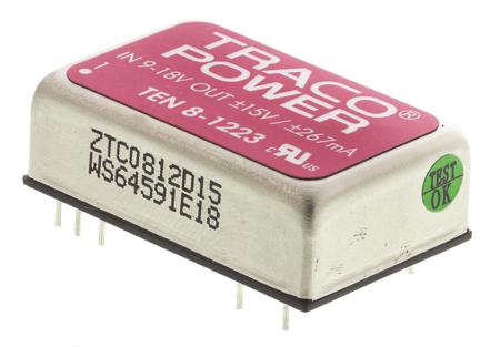 TEN-8-1223 TRACOPOWER TEN 8 8W Isolated DC-DC Converter Through Hole, Vin 9 → 18 V dc, Vout ±15V dc