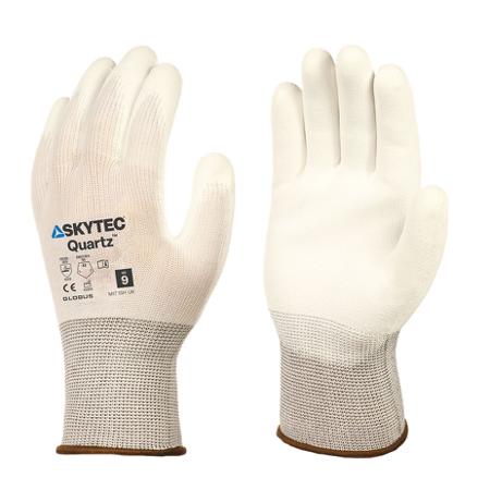 SKY442 Skytec Quartz White Nylon Abrasion Resistant, Extra Grip Work Gloves, Size Medium, Polyurethane Coating