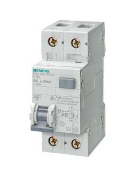 5SU1356-6KK06 2P 6 kA, 25 kA 6 A RCBO, DIN Rail Mount, Trip Sensitivity 30mA Sentron 5SU1