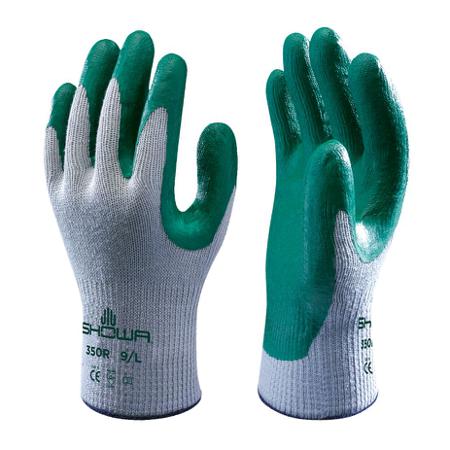 SHO3502 Showa 350R Green, Grey Cotton, Polyester Extra Grip, Good Dexterity Work Gloves, Size Medium, Nitrile Coating