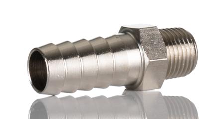 176-2020 RS PRO Hose Connector Hose Tail Adaptor, BSPT 1/8in 10mm ID, 5 MPa, 50 bar