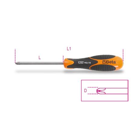 1292INOX 4,5X80 BETA  Screwdriver, 4.5 mm Tip, 80 mm Blade, 189 mm Overall