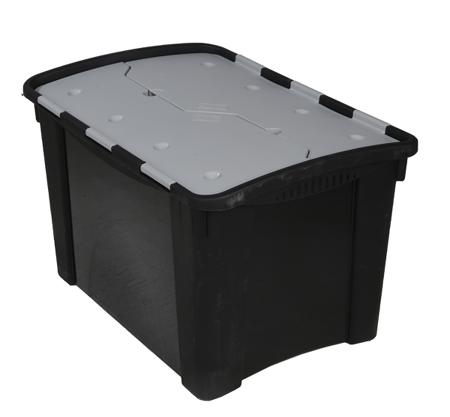 838-6551 RS PRO 60L Black, Grey PP Large Storage Box, 385mm x 595mm x 412mm