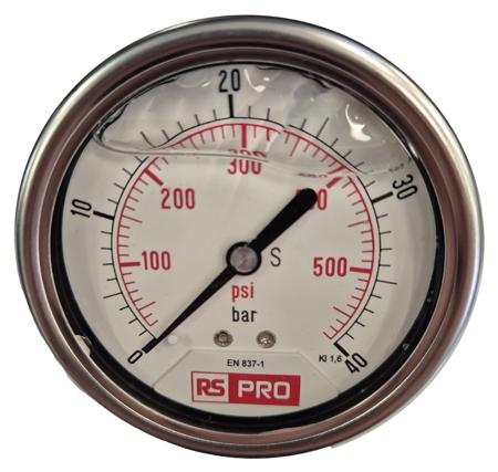 179-977 RS PRO BSP 1/4 Analogue Pressure Gauge 40bar Bottom Entry 63mm Outside Diameter