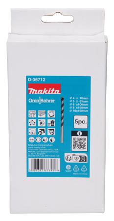 D-36712 Makita Tungsten Carbide Tip 4mm to 10mm, 5 piece Drill Bit Set