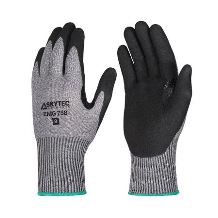 EMG00758FD Skytec EMG758 Black, Grey 13 Gauge HPPE, Nylon, Steel Fibre Cut Resistant, Dry Environment, Good Dexterity Work Gloves,