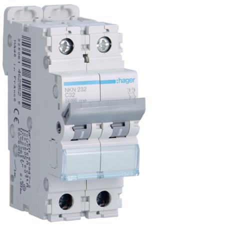 NKN232 Hager Hager NKN Circuit Breaker, 2P, 32A Curve C, 400V AC, 15 kA Breaking Capacity