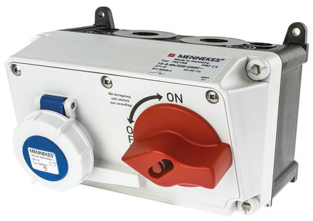 7621RS Mennekes , Right Angle Switchable IP67 Industrial Interlock Socket 2P+E, Earthing Position 6h, 16A, 230 V