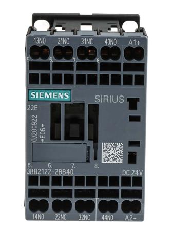 3RH2122-2BB40 Siemens SIRIUS Contactor Relay, 0.8/1.1 V dc Coil, 10 A 24 V, 2 NO/2 NC, 690V