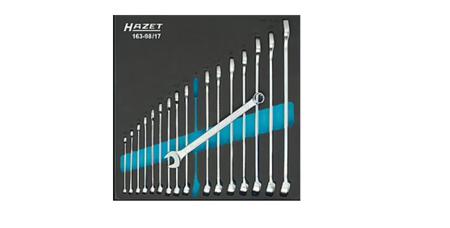 163-98-17 HAZET 17-Piece Wrench Set, 6 to 24 mm, Chrome Vanadium Steel
