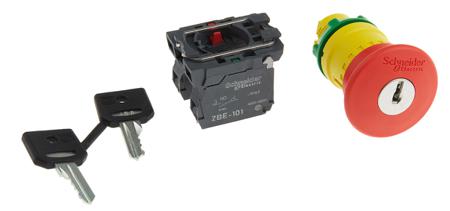 XB5AS9445 Schneider Electric Harmony XB5 Series Key Release Emergency Stop Push Button, Panel Mount, 22mm Cutout, SPDT