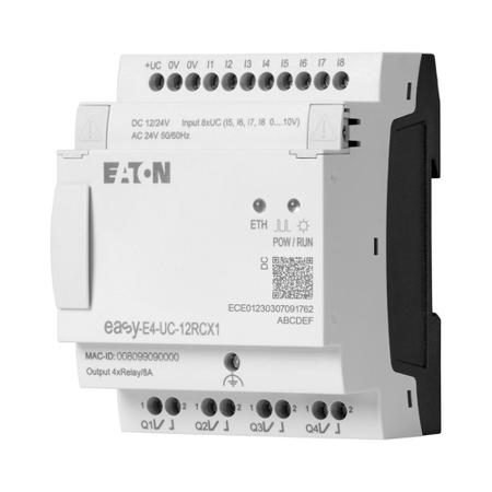 197212-EASY-E4-UC-12RCX1 Eaton easy Logic Module - 4 (Analogue), 8 (Digital) Inputs, 4 Outputs, Relay, For Use With easyE4, Ethernet Networking