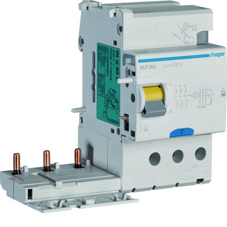 BDF363 Hager BDF RCD, 63A, 3 Pole, 30mA, Type F, 500V