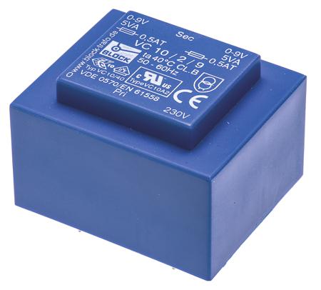 VC 10/2/9 Block 9V ac 2 Output Through Hole PCB Transformer, 10VA