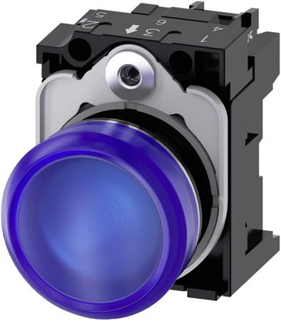 3SU1152-6AA50-1AA0 Siemens, SIRIUS ACT 3SU11, Panel Mount Blue LED Indicator, 22mm Cutout, Round, 24V ac/dc