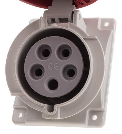 418-3267 Scame IP66, IP67 Red Panel Mount 3P+E Heavy Duty Power Connector Socket, Rated At 32A, 415 V