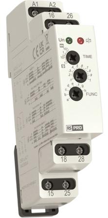 360-687 RS PRO DIN Rail Mount Timer Relay, 12 → 240V ac/dc, 2-Contact, 0.1 s → 10min, 2CO