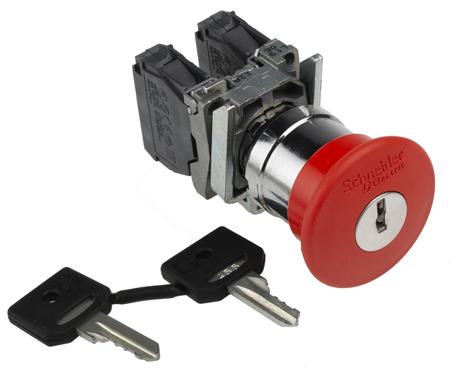 XB4BS9445 Schneider Electric Harmony, Red, Key Reset 40mm Mushroom Head Emergency Button