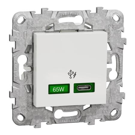 NU501418 Schneider Electric Unica White 2 Gang USB Socket, 1 Pole Poles, 3A, USB-C, Indoor Use