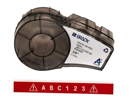 M21-375-595-RD Brady B-595 White on White on Red Label Printer Tape, 6.4 m Length, 9.53 mm Width