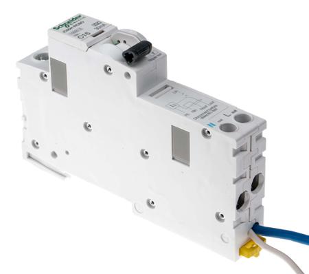 A9D19816 Schneider Electric RCBO, 16A Current Rating, 1P+N Poles, 30mA Trip Sensitivity, Type C, Acti 9 Range