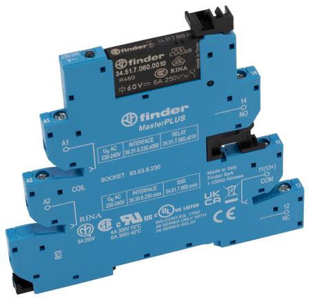 39.31.8.230.0060 Finder 39 Series Interface Relay Module, DIN Rail Mount, 230V ac Coil, SPDT, 1-Pole, 6/10A Load