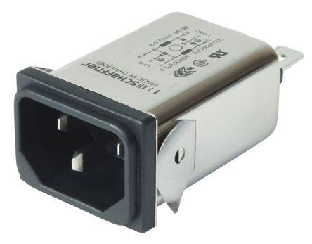 FN9222S-15-06 Schaffner,15A,250 V ac Male Snap-In IEC Inlet Filter ,Faston None Fuse