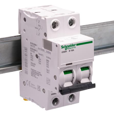 A9F53216 Schneider Electric Acti 9 iC60H MCB, 2P, 16A Curve B, 440V AC, 100 → 133V DC, 10 kA Breaking Capacity