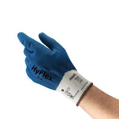 11919110 Ansell HyFlex 11-919 Blue Nylon Oil Resistant Gloves, Size 11, Nitrile Coating