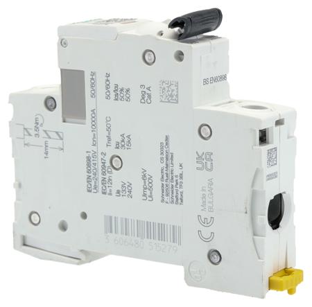 A9F55163 Acti 9 iC60H MCB Mini Circuit Breaker 1P, 63 A, 10 KA, Curve D