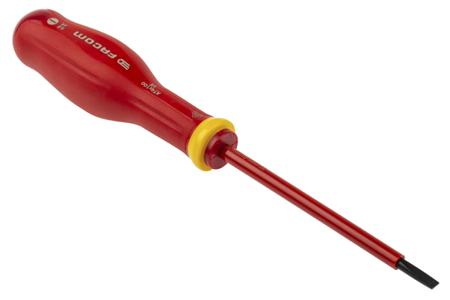 AT4X100VE Facom Slotted Insulated Screwdriver 0.8 x 4 mm Tip 100 mm Carbon Steel, VDE/1000V Approved